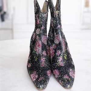 Betsey Johnson rhinestone / crystal embellished ankle boots with a pointed toe